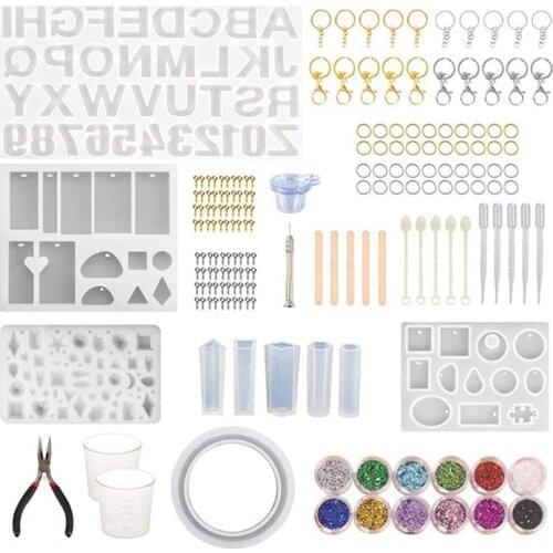 186 Pieces Resin Molds Casting Starter Kit Alphabet Number Silicone Mold Tools Set for Keychain Jewelry Making