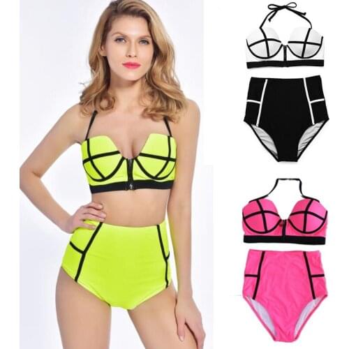 2019 New Nightclub Bar Female Singer DJ Fluorescent Sexy High Waist Bikini Suit WomenS Party Costume Plus Size Swimsuit DL4354