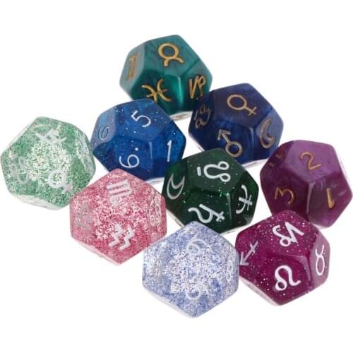 3pcs Multicolor 12 Sided Resin Dice Astrology Tarot Constellation Divination