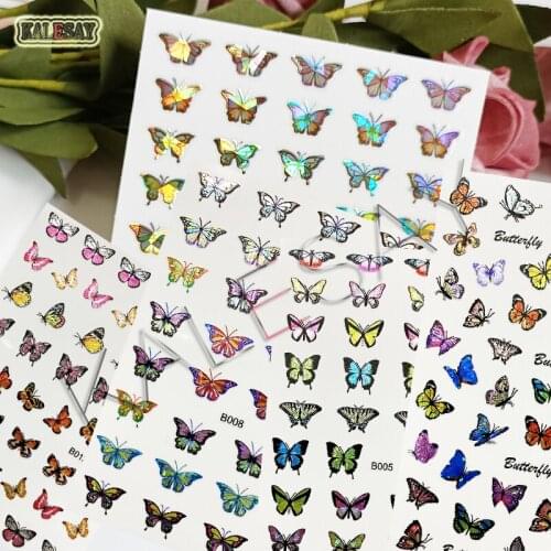3D Laser Butterfly Nail Art Stickers Colorful Beauty Nail Decals Back Glue Decoration Manicure Nail Art Decorations Stickers