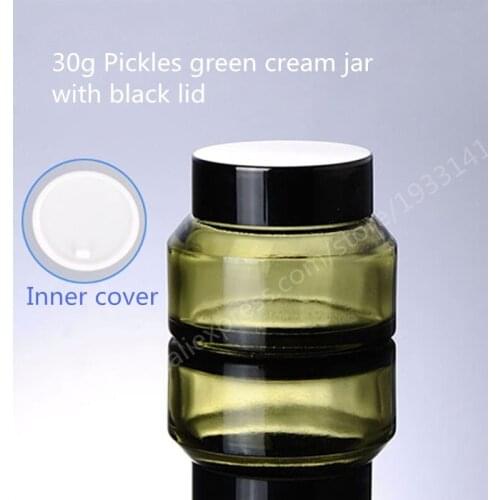 500pcs 30G Pickles Green Cream glass jar 30ml oblique shoulder cream bottles packaging travel cosmetics bottles