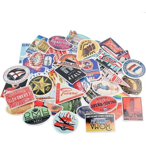 55Pcs mixed Retro Travel Hotel Logo country Stickers for Suitcase Bike skateboard book laptop sticker