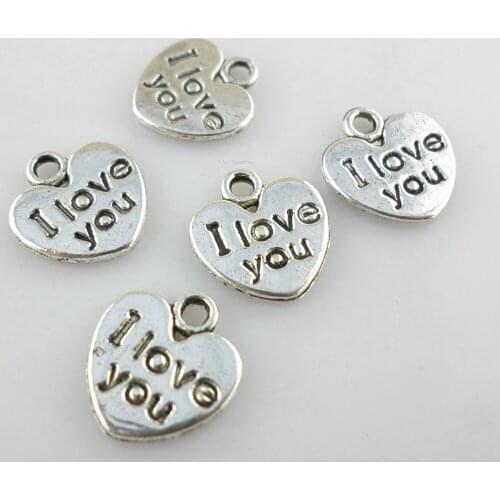 60pcs Tibetan Silver I Love You Charms Heart Pendants Beads 11x12mm Jewelry Findings