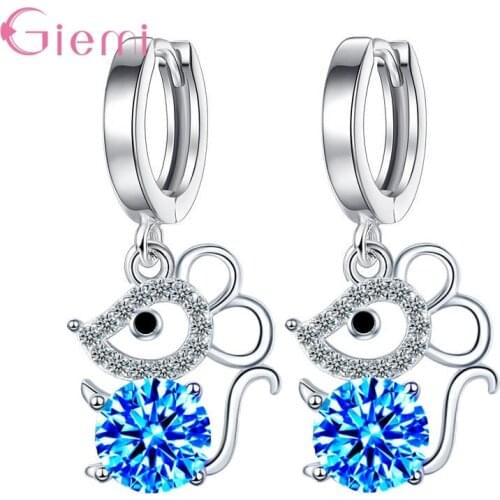 925 Sterling Silver Fashion 3 Colors For Your Choice Little Mouse Pattern Hoop Earrings For Women Girls Classic Silver Jewelry