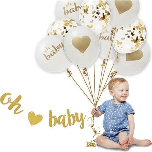 Baby Shower Party Oh Baby Banner Gold Sequins Balloon Party Decor Baby Shower Party Supplies Decoration qq068