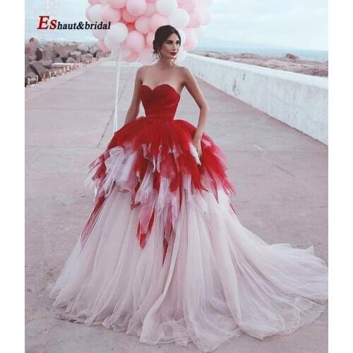 2020 Sweetheart Tiered Ruched Tulle Draped Evening Ball Gown Lovely Sweetheart Candy Color Fluffy Wedding Party Dress