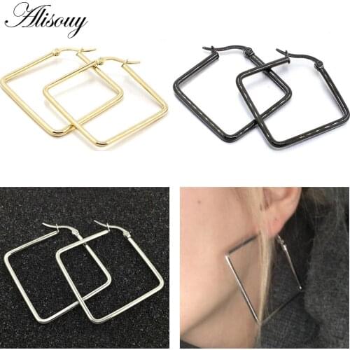 Alisouy 2PC Punk Hyperbole Big Square Hoop Earrings For Women Fashion Jewelry Boho Simple Earrings Pendientes female ear jewelry