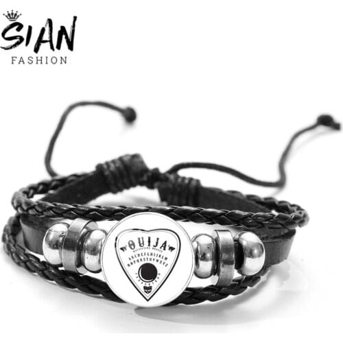 SIAN Black We Are The Weirdos Bracelets Witch Ouija We are the Weirdo Multilayer Leather Bracelet Glass Dome Goth Punk jewelry