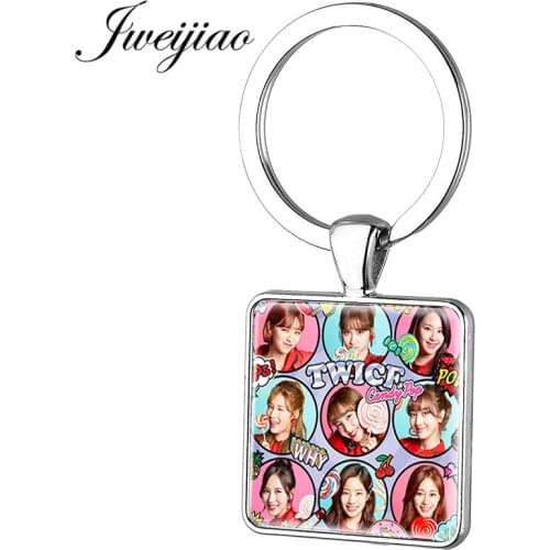 JWEIJIAO TWICE Music Band Members Photo Keychain & Keyrings SIGNAL Album Square Shape Glass Cabochon Charms Key Pendant TC07