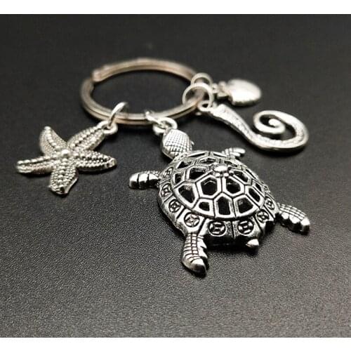 Turtle Keyring, Turtle Keychain, Sea Life Keyring, Beach Keyring, Sea Turtles, Starfish Shell Charm Jewelry Accessories