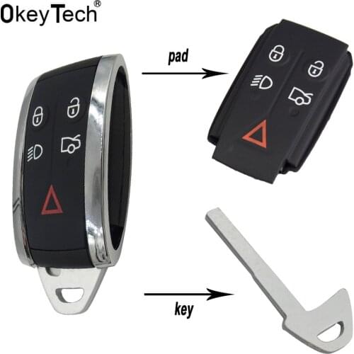 OkeyTech For Jaguar X XF XK XKR 5 Buttons New Smart Remote Key Case Keyless Entry Fob Shell Cover Housing Blade Replacement Pad