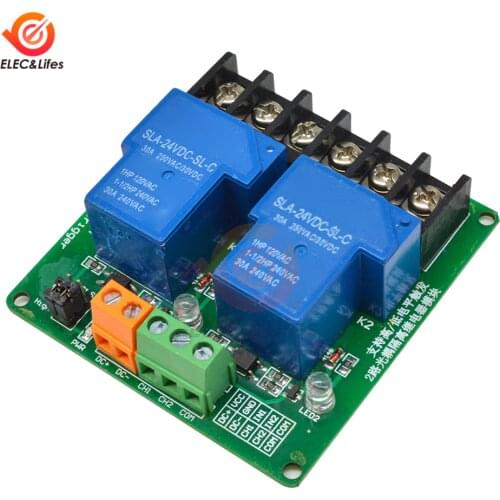 Two 2 Channel DC 5V 12V 24V Relay Module 30A optocoupler isolation module High and Low Level Trigger Relay for Smart Home PLC
