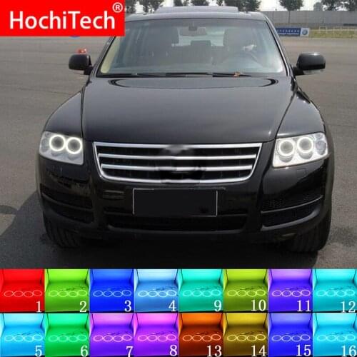 Headlight Multi-color RGB LED Angel Eyes Halo Ring Eye DRL RF Remote Control For Volkswagen VW Touareg 2003 - 2006 Accessories