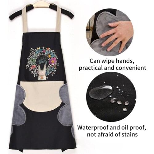 Apron Womens Kitchen Cooking Household Mens and Womens Work Clothes Waterproof and Oil Proof Lovely Hand Wiping Coveralls