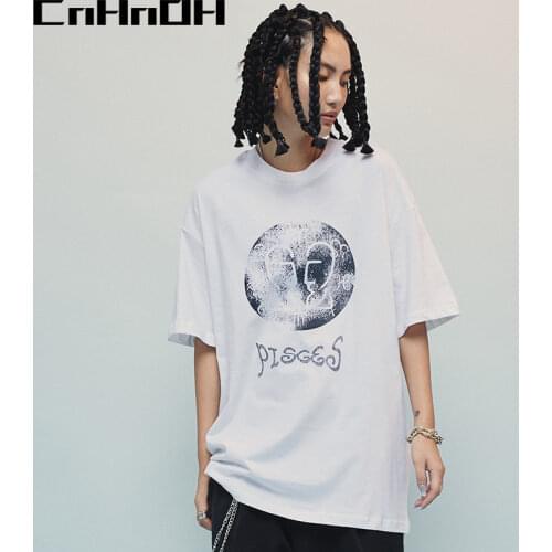 CnHnOH Oversized tee shirt homme short-sleeved T-shirt mens cotton Tee shirt for couple street trend hip-hop 9200