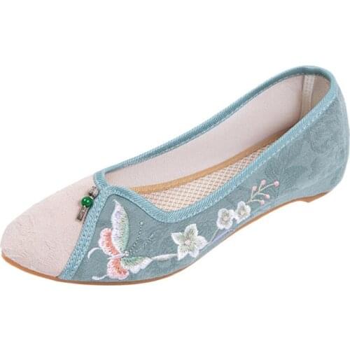 Chinese Flower Cotton Shoes Womens Antique Shoes Pointed Toe Floral Embroidered Flats Elegant Cheongsam Shoes Woman
