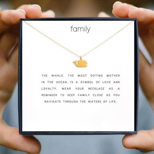 IcareU Whale Polishing Gold Necklace Valentine Pendant White Card Family Love Pendant Jewelri Box Choker Chain Women