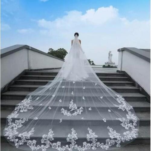 Cathedral Wedding Bridal Veil White Ivory Lace applique Veil Custom 3M/4M/5M length 1 Layer Long Veils With Comb