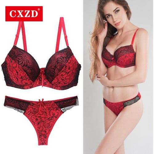 CXZD Women bra set Sexy Lace push up bra brief sets printing intimate lady underwearPanties Lingerie Bralette set