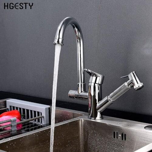Kitchen Faucet 360 Degree Swivel Spout Vanity Sink Faucet Pull Out Spray Hot and Cold Water Mixer Tap Single Handle Deck Mounted