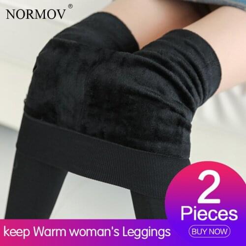 NORMOV 2 Pieces Leggings Warm Women Winter High Waist Super Stretch Leggins Casual Solid Color Push Up Leggins Mujer