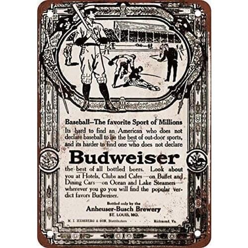 Maizeco 1910 Budweiser Cerveza &, diseño clásico de reproducción de béisbol Metal Tin Sign 30 x 20