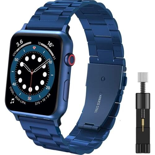 Metal Strap for Apple Watch SE 6 Band 44mm 40mm Premium Solid Stainless Steel Wristband Bracelet for iWatch SE 6 5 4 3 2 1 Blue