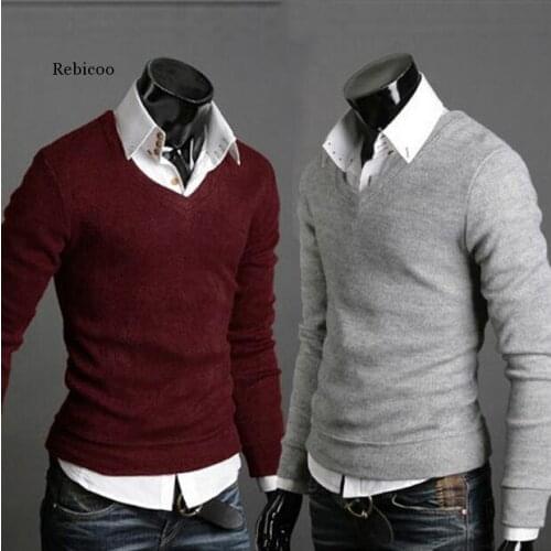 Mens V-Neck Sweater Autumn Casual Thin Long Sleeve Sweaters Fashion Designer Pullover Sweater Male Clothing