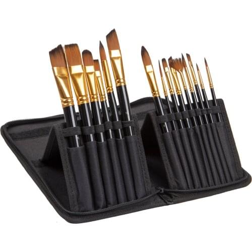 Artist Paint Brush Set 15 Different Sizes Nylon Hair with a Carrying Case Perfect for Acrylic Oil Watercolor Gouache Painting