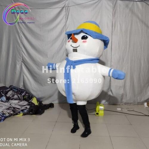 HI CE High Quality White Christmas Party Long Hair Plush Snowman Inflatable Mascot Costume