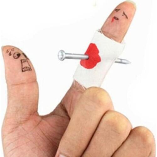 "Fancy Dress 5pcs Nail Through Finger with Bandage Fake Bloody Novelty Prank Party Fake Halloween Prank Thru Thumb Bloody Gauze"