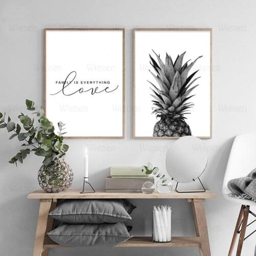 Scandinavian Poster Pineapple Black and White Wall Art Canvas Painting Print Minimalist Letter Nordic Decor Picture Living Room