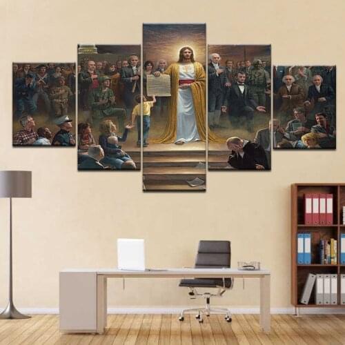 Wall Art Canvas Pictures Home Decor Frame 5 Pieces Classic Painting Jesus Christ Returns To Earth Christian Prints Poster
