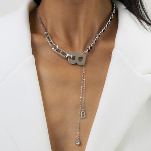 2021 New Womens Jewelry Retro Fashion Stitching Alphabet Alloy Necklace Womens Hip-hop Trendy Cool Flannel Rhinestone Necklace