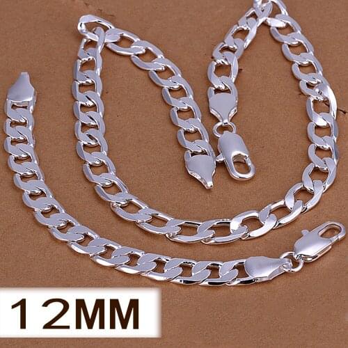 Wholesale 20-24 inches 12MM Silver man jewelry Necklaces and Bracelets fashion men solid snake chain gift bags