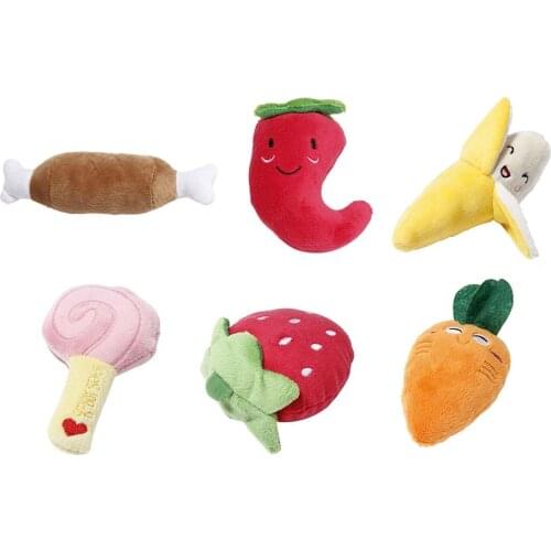 Plush Cartoon Dog Toy Fruit Vegetable Stuffed Squeaky Pet Toy Puppy Supply For Cat Pets Plush Banana Carrot Donuts Pet Supplies