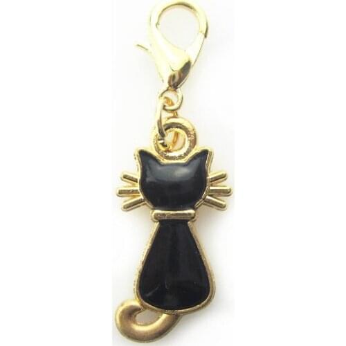 50pcs/lot gold black cat lobster clasp hanging dangle charms jewelry accessories floating charms diy jewelry