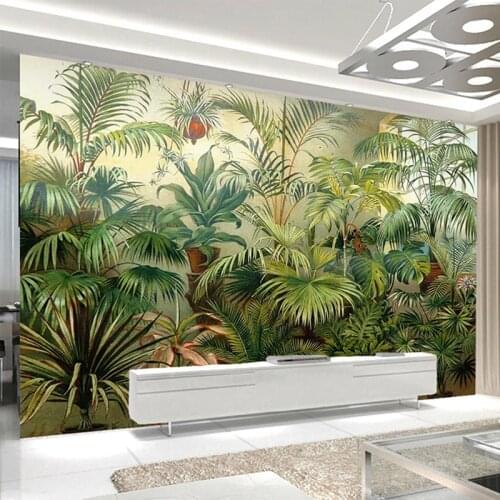 Custom Photo Wallpaper Retro European Style Hand-painted Coconut Tropical Rain Forest Murals Living Room TV Sofa Decor Wallpaper