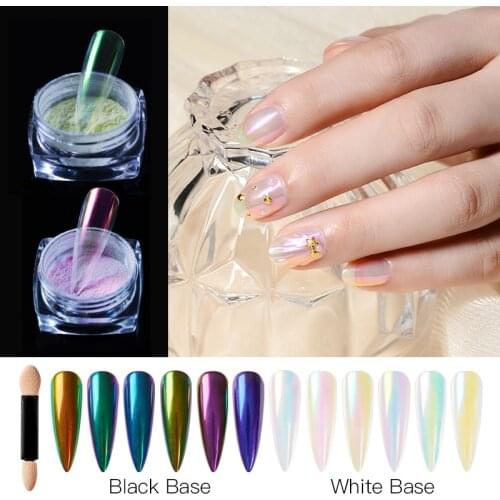 Transparent Holo Nail Glitter Mirror Aurora Neon Powders Dust Chameleon Nail Art Chrome Pigment Dipping Powder Decoration