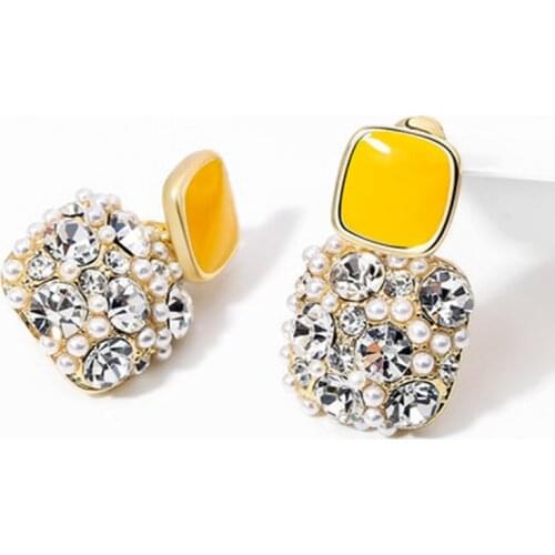 S925 silver needle bright retro earrings female temperament goddess fan wild fashion trendy ear clip ear jewelry crystal