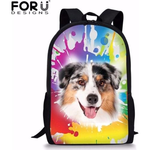 FORUDESIGNS Cute Painting Dog School Bag for Kids Designer Children Artist School Bag Colorful Primary Girls Bookbag Mochila
