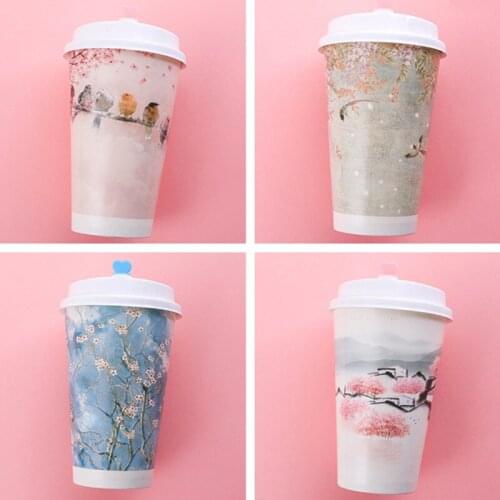 50pcs Creative party birthday favor disposable coffee milk tea cup 500ml cold and hot drink thick paper packaging cup with lid