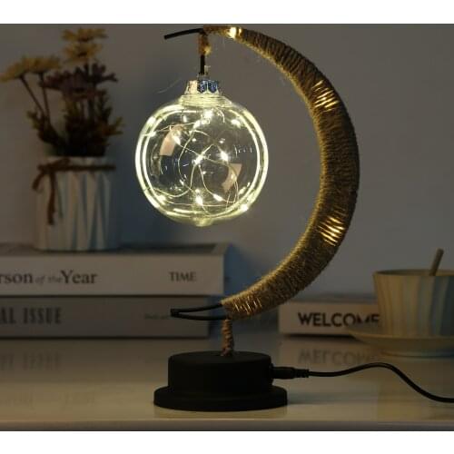 LED Moon Sepak Takraw Lamps Line Rattan Handmade Hemp Rope Wrought Iron Night Light Desk Lamp Colorful Home Bedroom Decoration