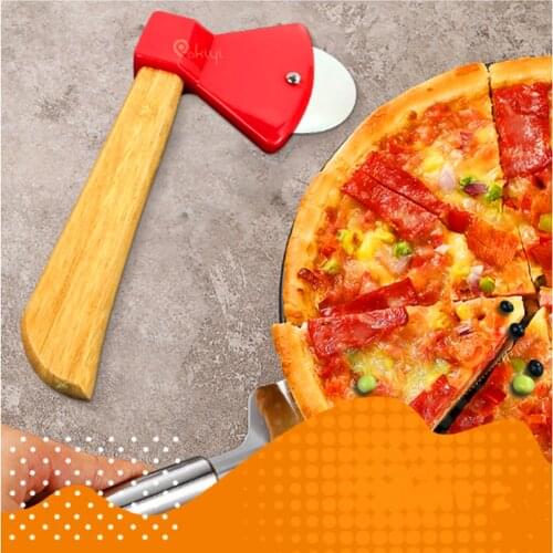 Axe Pizza Cutter Knives Non-Stick Bamboo Handle Shape Pizza Cutting Knife With Holder Stainless Steel Pizza Tool Kitchen