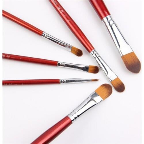 6pcs/Set High Quality Artist Nylon Hair Wooden Handle Watercolor Acrylic Oil Paint Brush Set For Drawing Painting Art Supplies