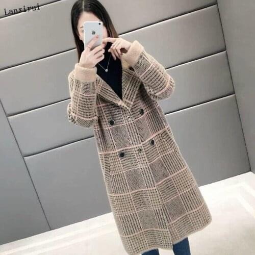 High quality cardigan fake mink cashmere wool jacket oversize Fashion Long Sweaters Autumn Warm Women Coats abrigo mujer