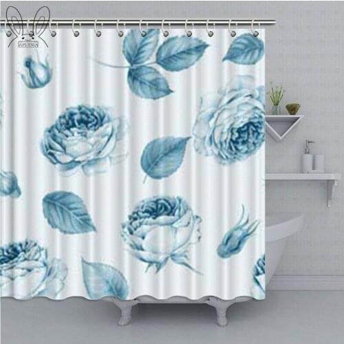 Vintage Leaves Bathroom Curtain Blue And Grey Waterproof Shower Curtain Polyester Fabric Bath Decor Bathroom Shower Sets