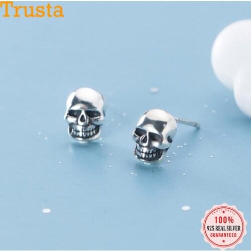 Trustdavis Real 925 Sterling Thai Silver Sweet Gothic Skull Charm Stud Earrings For Women Wedding Party Fine S925 Jewelry DA1997