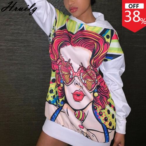 Hoodies Women Long Sweatshirt Pullovers Autumn Winter Fashion Print Long Sleeve Lady Tops High Street Casual Loose Dropshipping