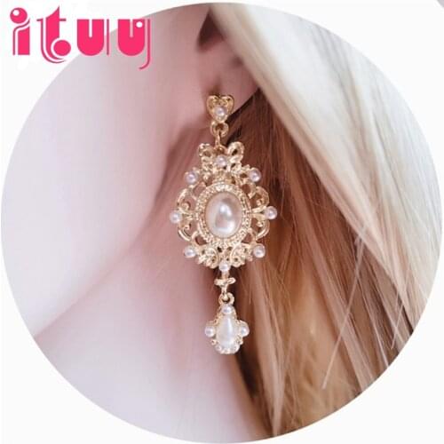 Lolita Cosplay Retro Baroque Dangle Long Tassel Pearl Earrings Wedding For Women Girls Jewelry Accessoryies